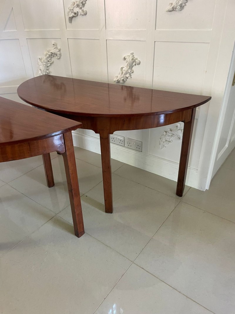 Large Pair of Antique George III Quality Figured Mahogany Demi Lune Shaped Console Tables - Image 6